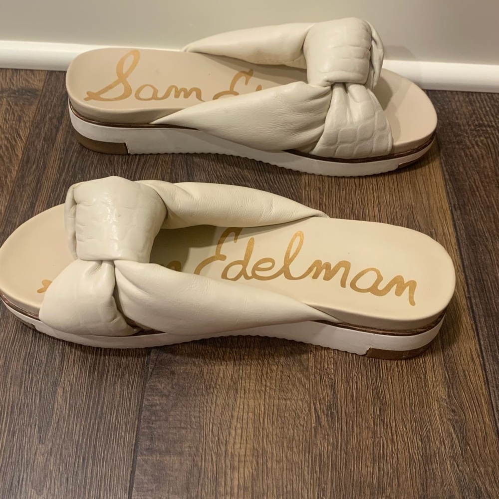 Sam Edelman Knotted Cream Platform Slide Sandals - Picture 3 of 5